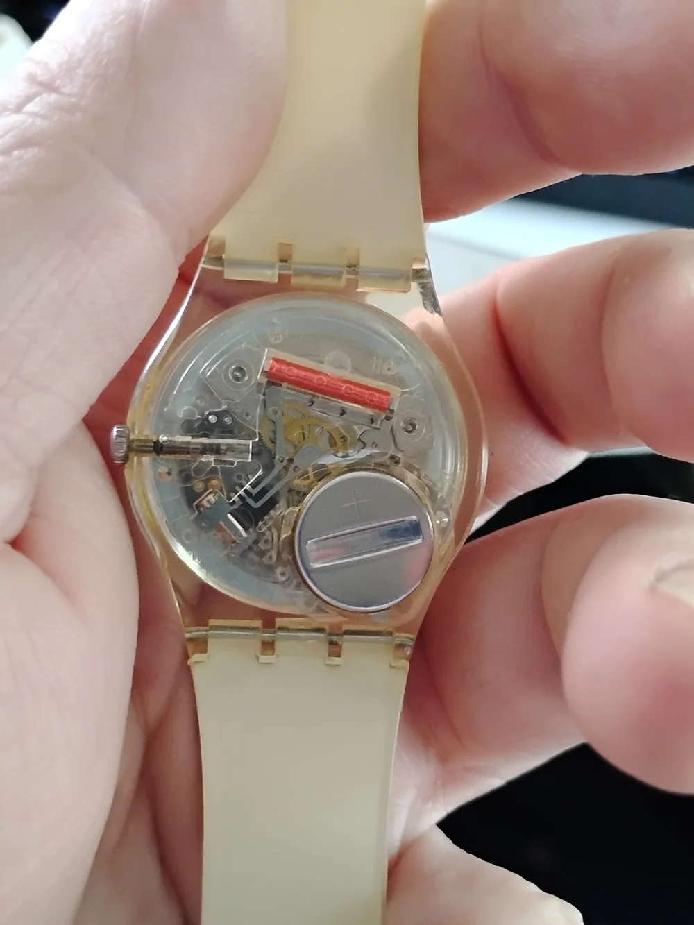 Swatch White Dial Watch with Gold Accents Tested And Running